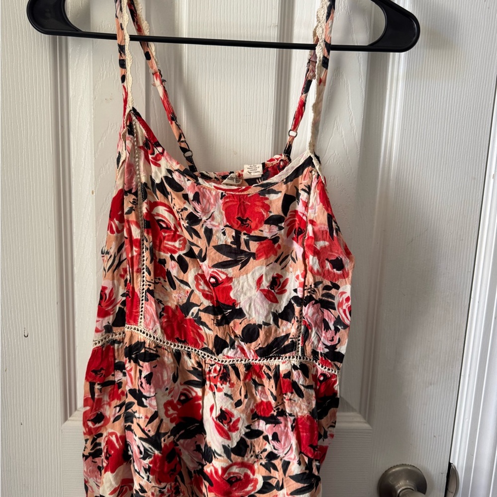Japna Floral Spaghetti Strap Blouse - Red and Black